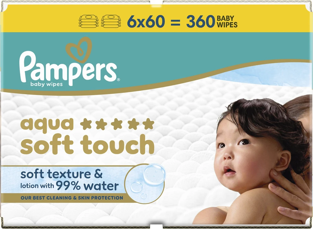 Pampers Šlapios servetėlės Aqua Soft Touch 6x60 vnt. Plastic Free