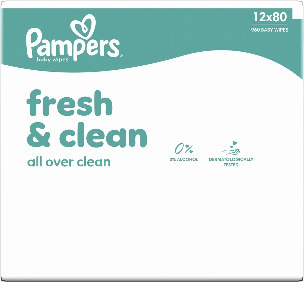 „Pampers FreshClean“ drėgnos servetėlės, 12 x 80 vnt.