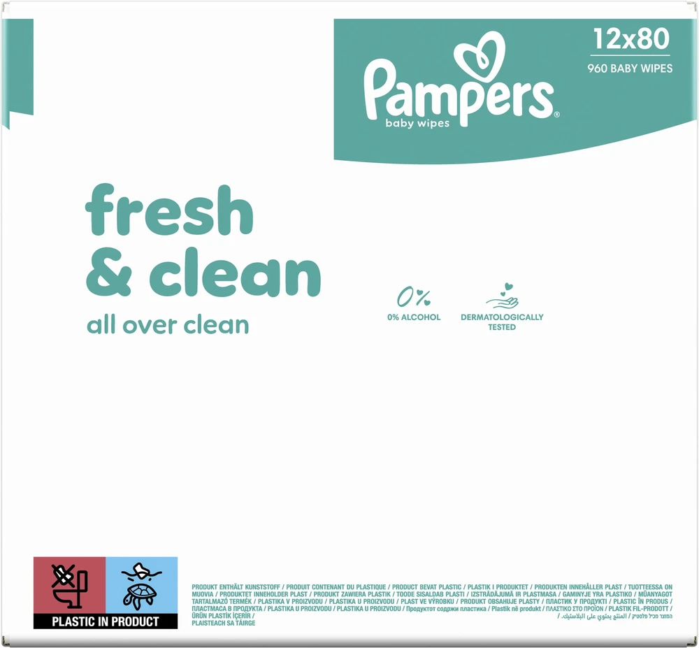 „Pampers FreshClean“ drėgnos servetėlės, 12 x 80 vnt.