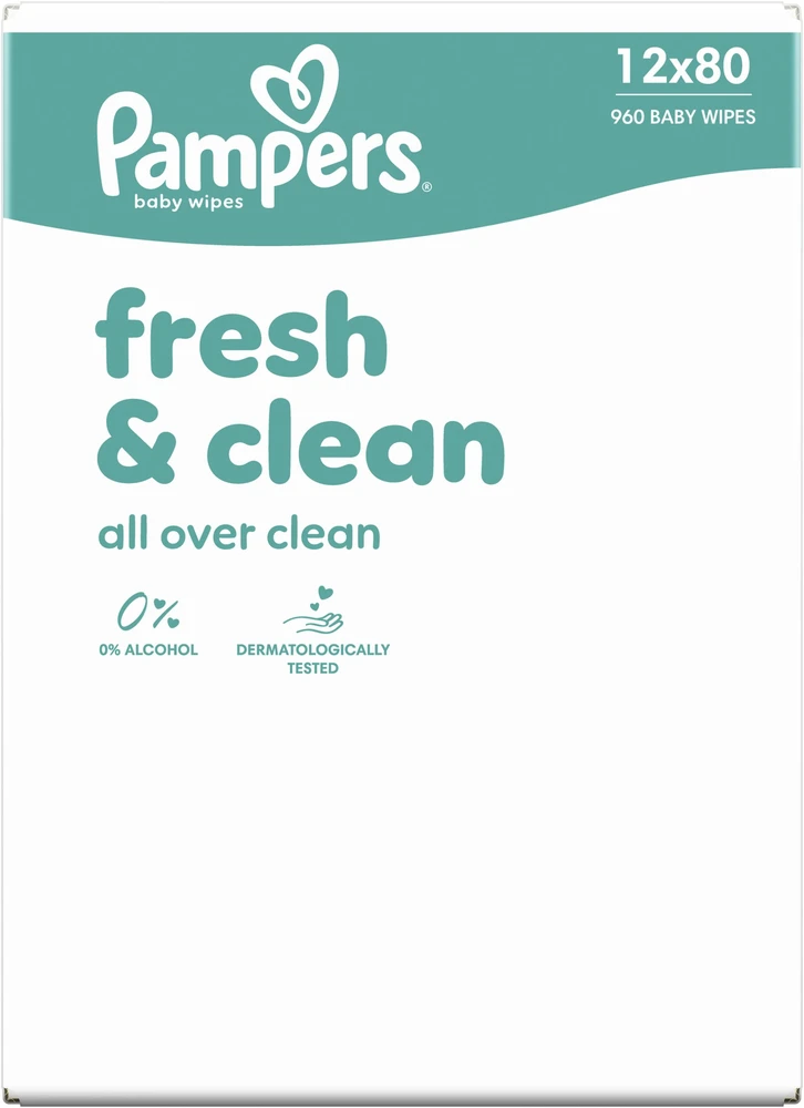 „Pampers FreshClean“ drėgnos servetėlės, 12 x 80 vnt.