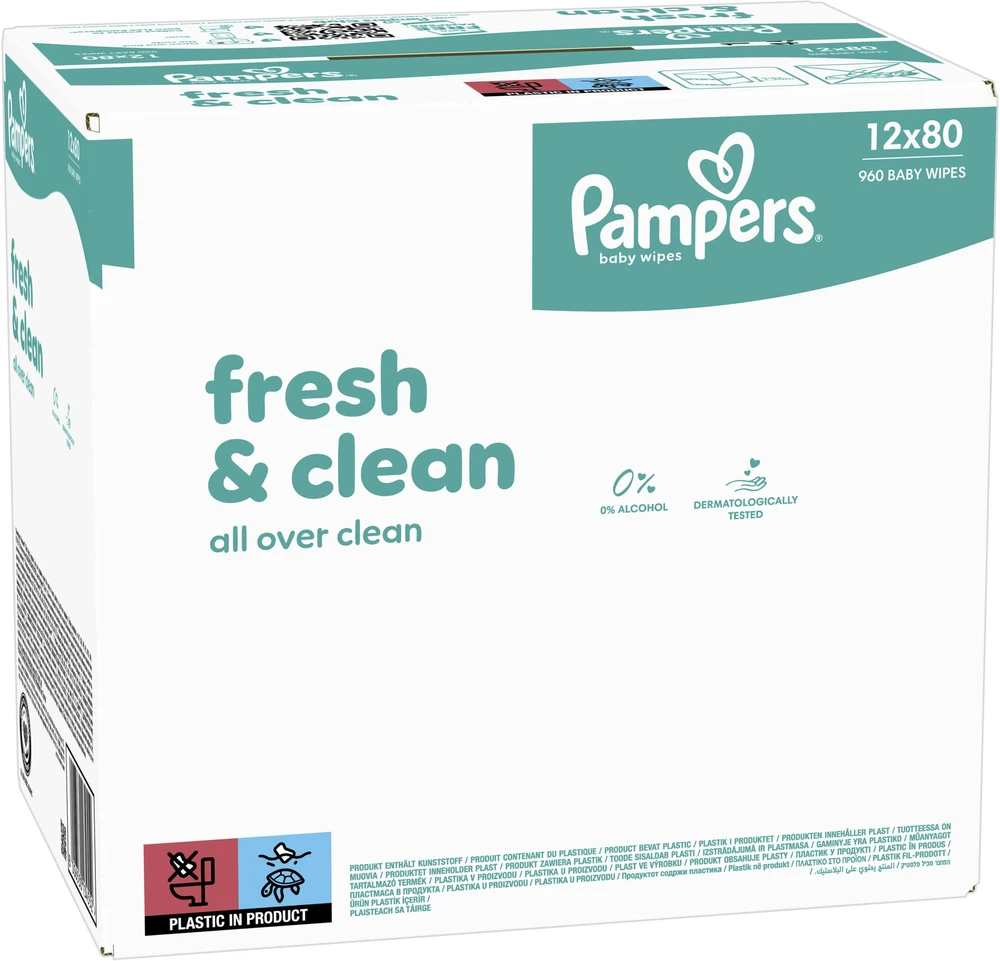 „Pampers FreshClean“ drėgnos servetėlės, 12 x 80 vnt.