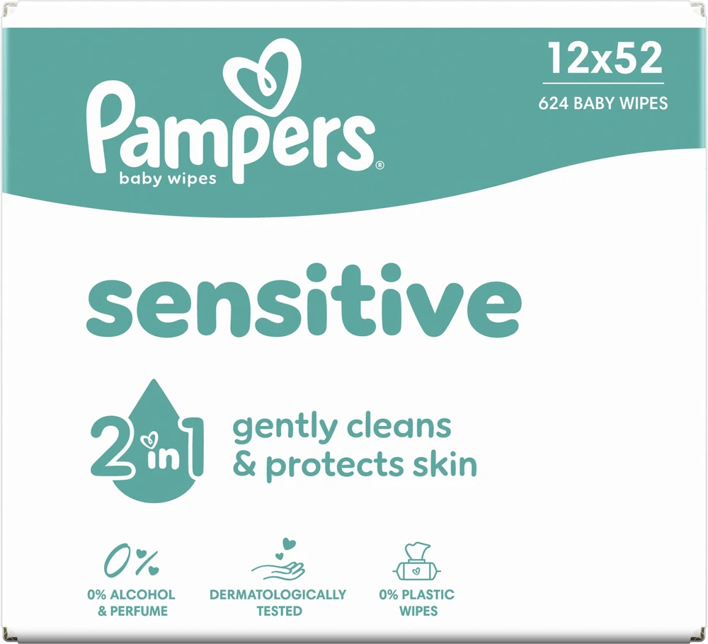 Pampers Sensitive Servetėlės Kūdikiams, 12 Pakuotė, 624 Servetėlės