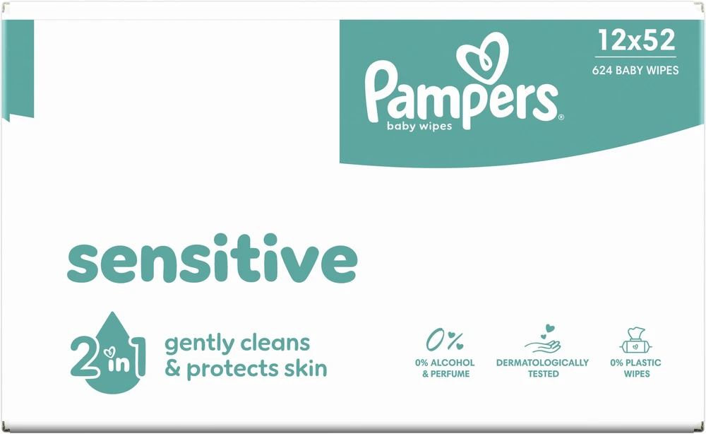 Pampers Sensitive Servetėlės Kūdikiams, 12 Pakuotė, 624 Servetėlės