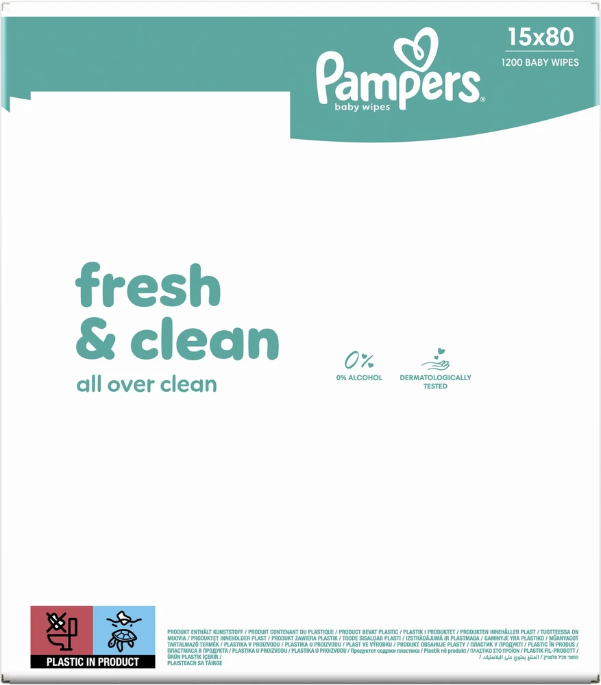 Drėgnos servetėlės Pampers Fresh Clean, 15 pak. x 80 vnt., 1200 servetėlių