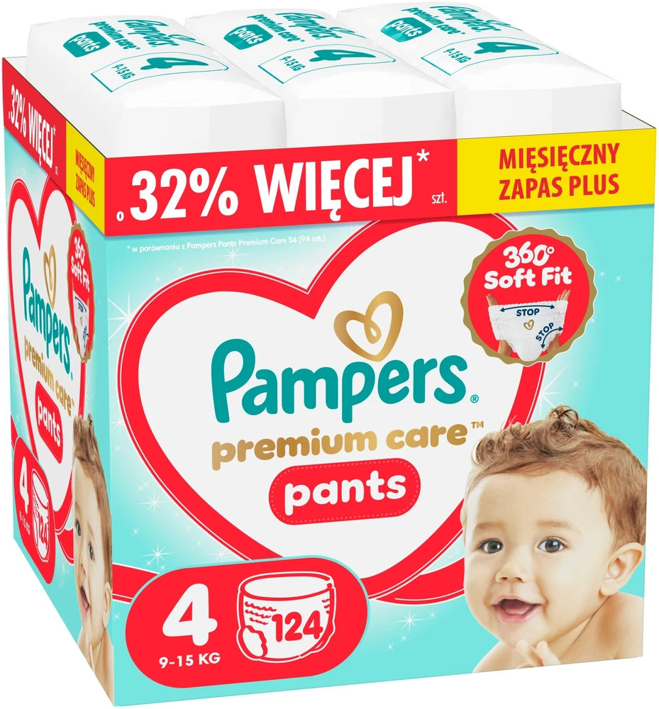 Pampers Premium Care Sauskelnės-Kelnaitės, 4 Dydžio, 124 vnt.