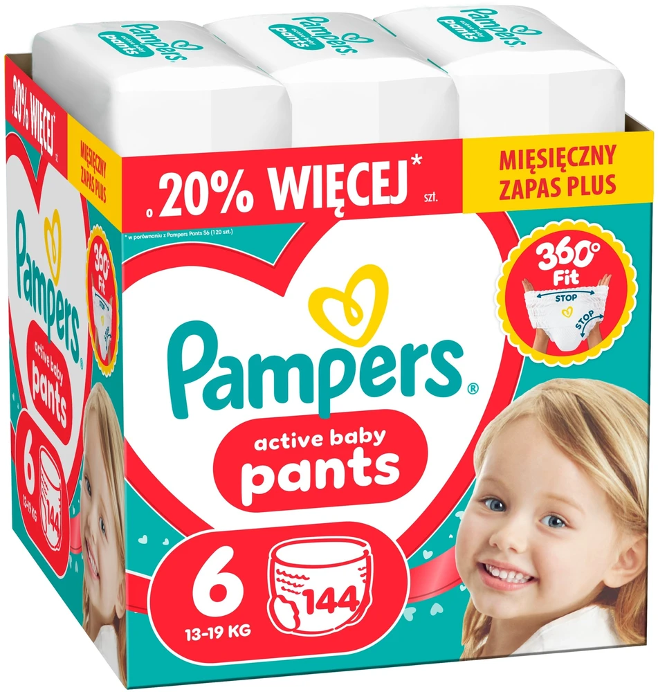 Pampers Active Baby Pants Sauskelnės, 6 Dydis, 144 vnt.