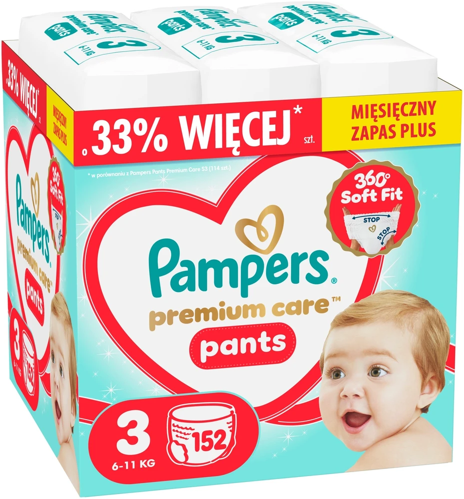 Pampers Premium Care Sauskelnės-Kelnaitės, 3 Dydžio, 152 vnt.