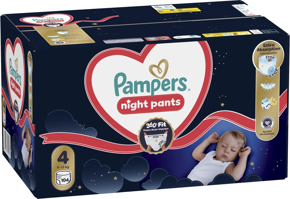 Pampers Night Pants Sauskelnės-Kelnaitės, 4, 104 vnt.