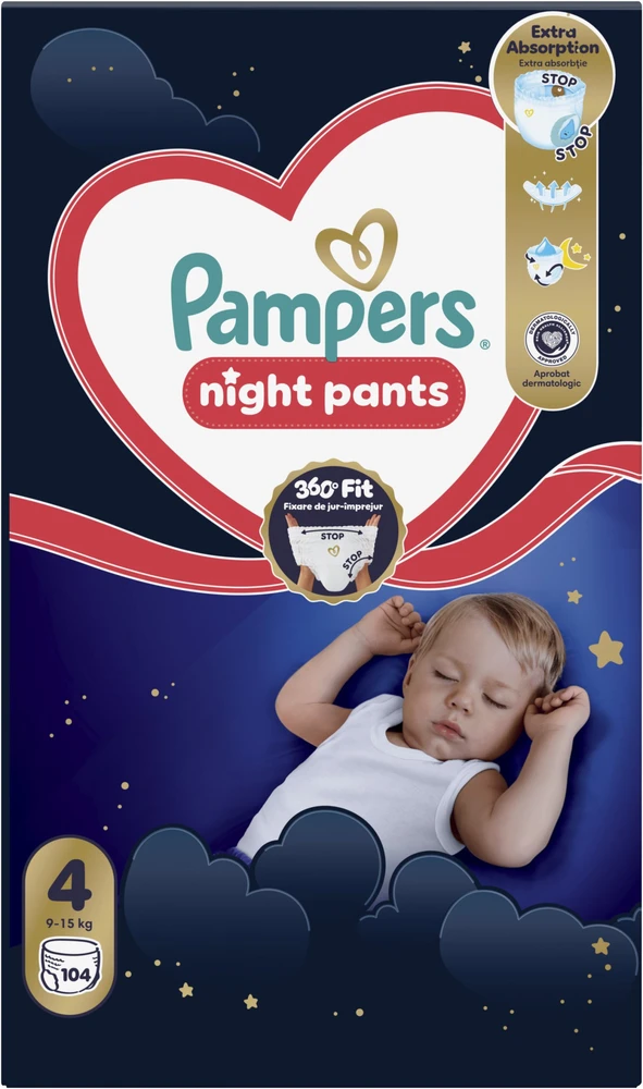 Pampers Night Pants Sauskelnės-Kelnaitės, 4, 104 vnt.