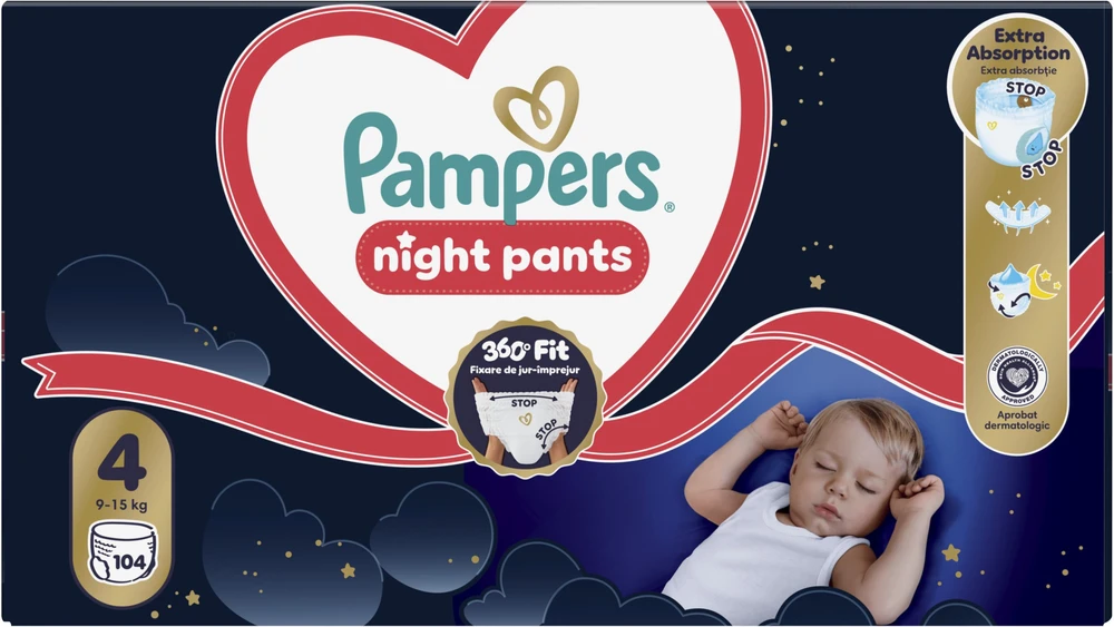 Pampers Night Pants Sauskelnės-Kelnaitės, 4, 104 vnt.