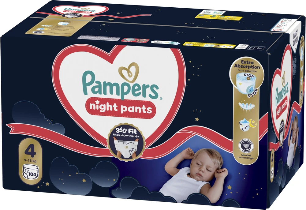 Pampers Night Pants Sauskelnės-Kelnaitės, 4, 104 vnt.