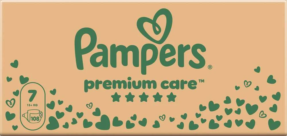 Sauskelnės Pampers Premium Care Tape, 7 dydis, 15+ kg, 108 vnt.