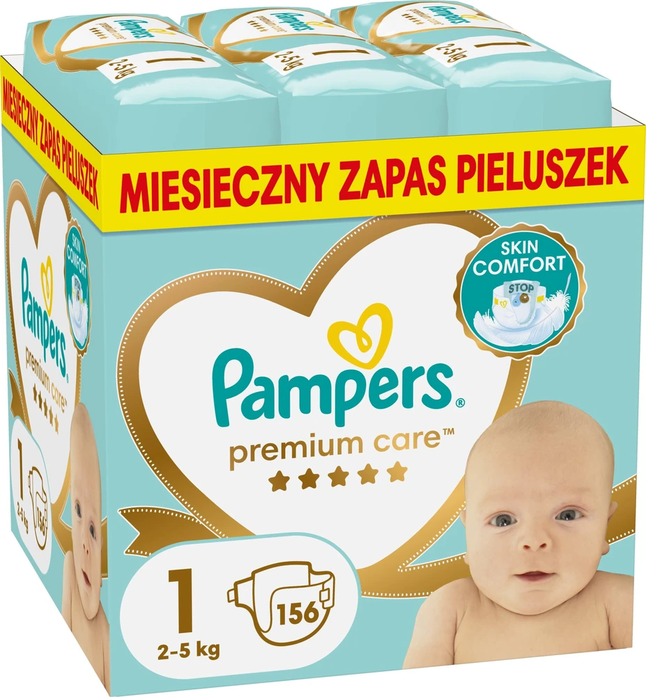 Pampers Premium Care Tape Sauskelnės, 1 Dydis, 156 vnt., 2–5 kg