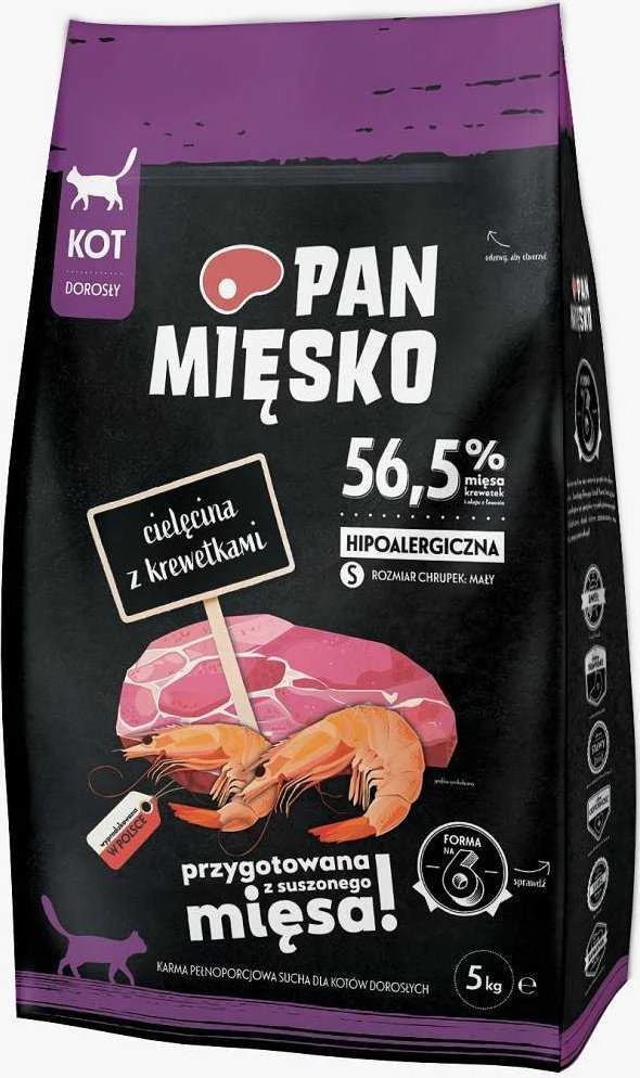 PAN MIĘSKO Veršiena su krevetėmis Mažas - sausas kačių maistas - 5kg