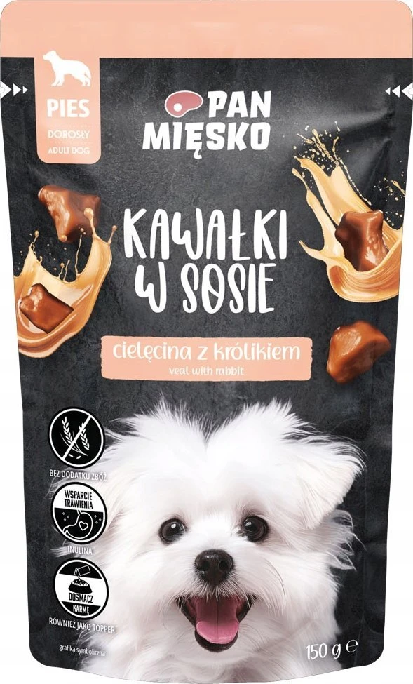 PIECES PAN MIĘSKO Gabaliukai padaže Veršiena su triušiu - šlapias šunų maistas - 150g