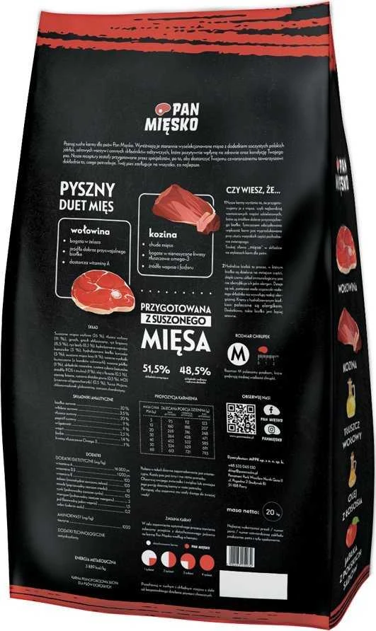 PAN MIĘSKO jautiena su ožka M - sausas šunų maistas - 20kg