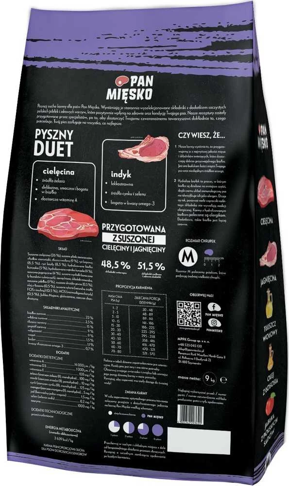 PAN MIĘSKO Veršiena su ėriena Senior Crunchy M - Sausas šunų maistas - 9kg