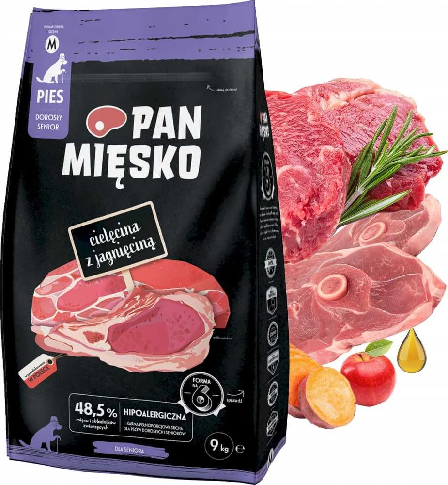 PAN MIĘSKO Veršiena su ėriena Senior Crunchy M - Sausas šunų maistas - 9kg