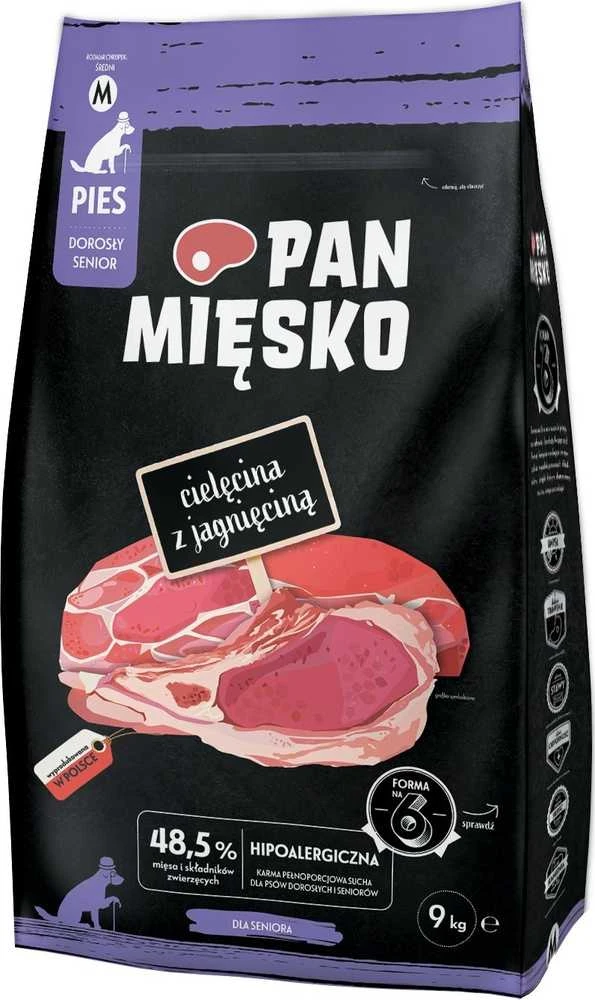 PAN MIĘSKO Veršiena su ėriena Senior Crunchy M - Sausas šunų maistas - 9kg