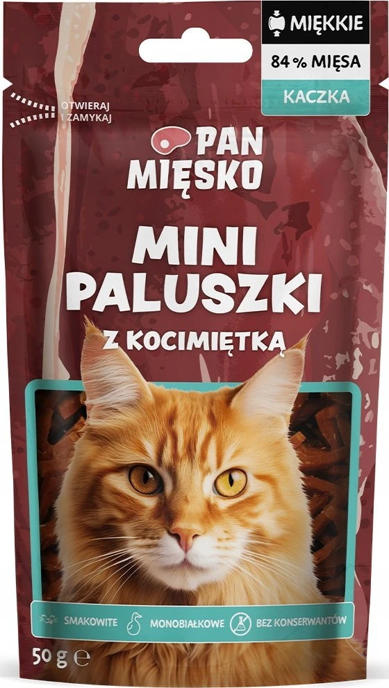 PAN MIĘSKO Mini duck sticks with catnip – skanėstas katėms – 50g