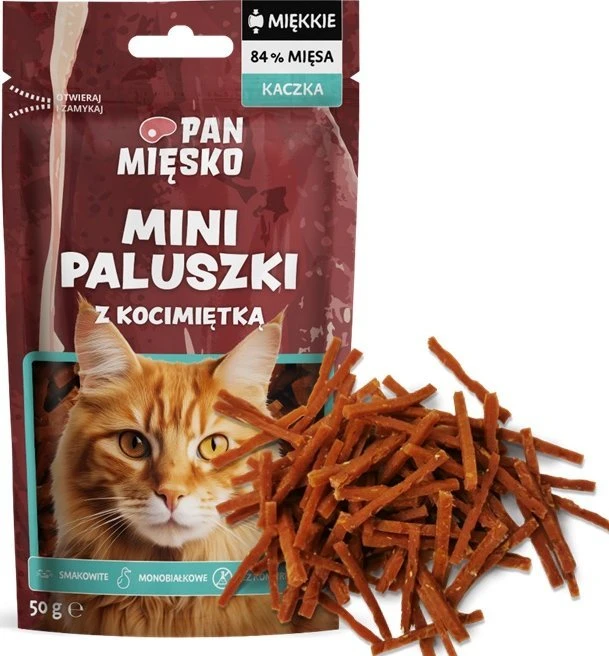 PAN MIĘSKO Mini duck sticks with catnip – skanėstas katėms – 50g