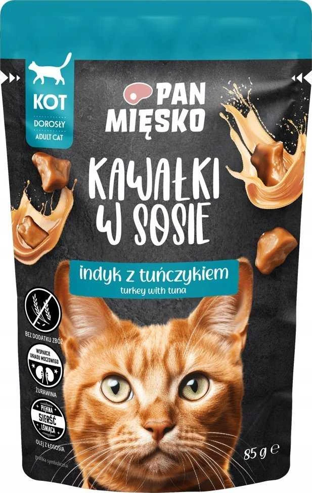 PAN MIĘSKO Gabaliukai padaže kalakutiena su tunu - šlapias kačių maistas - 85g