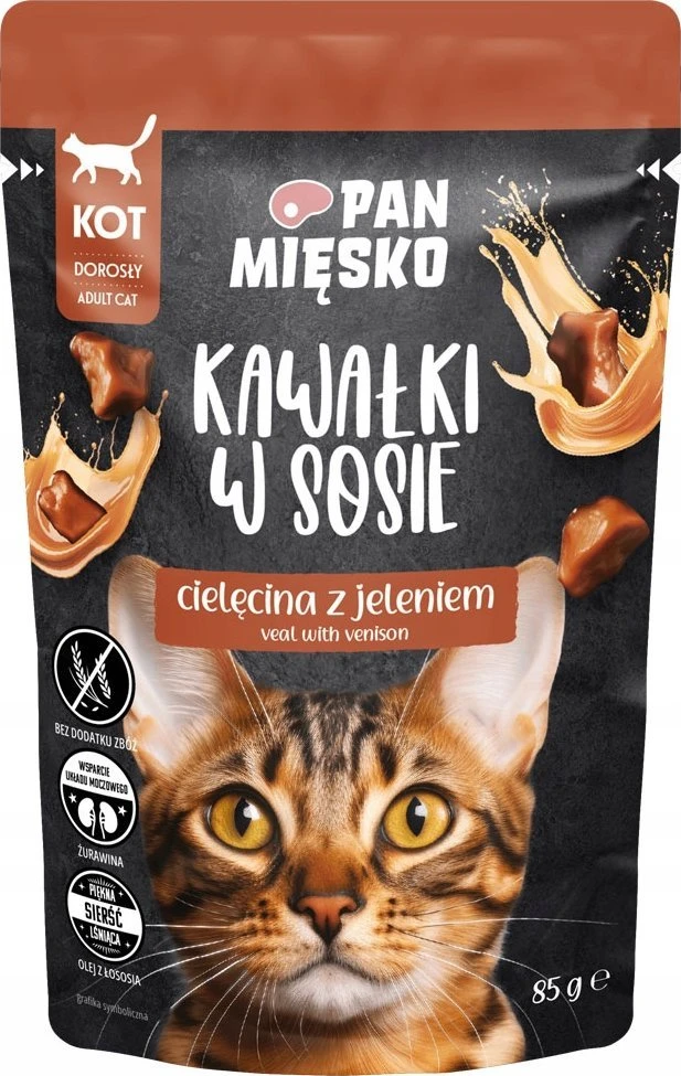Pan Miesko PAN MĖSOS gabalėliai padaže Veršiena su elniena - šlapias kačių maistas - 85g