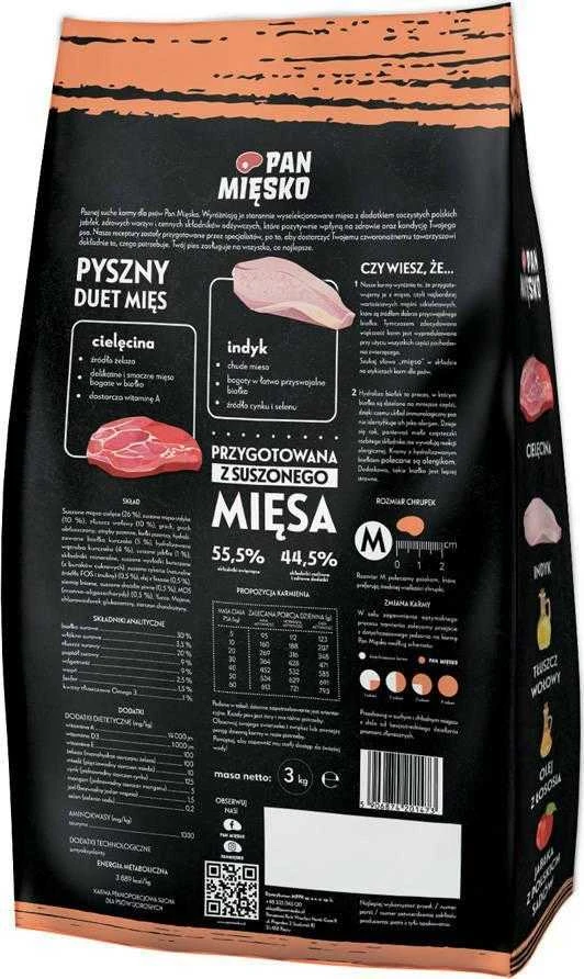 Pan Miesko P. Mėsa Veršiena su kalakutiene M - sausas šunų maistas - 3kg