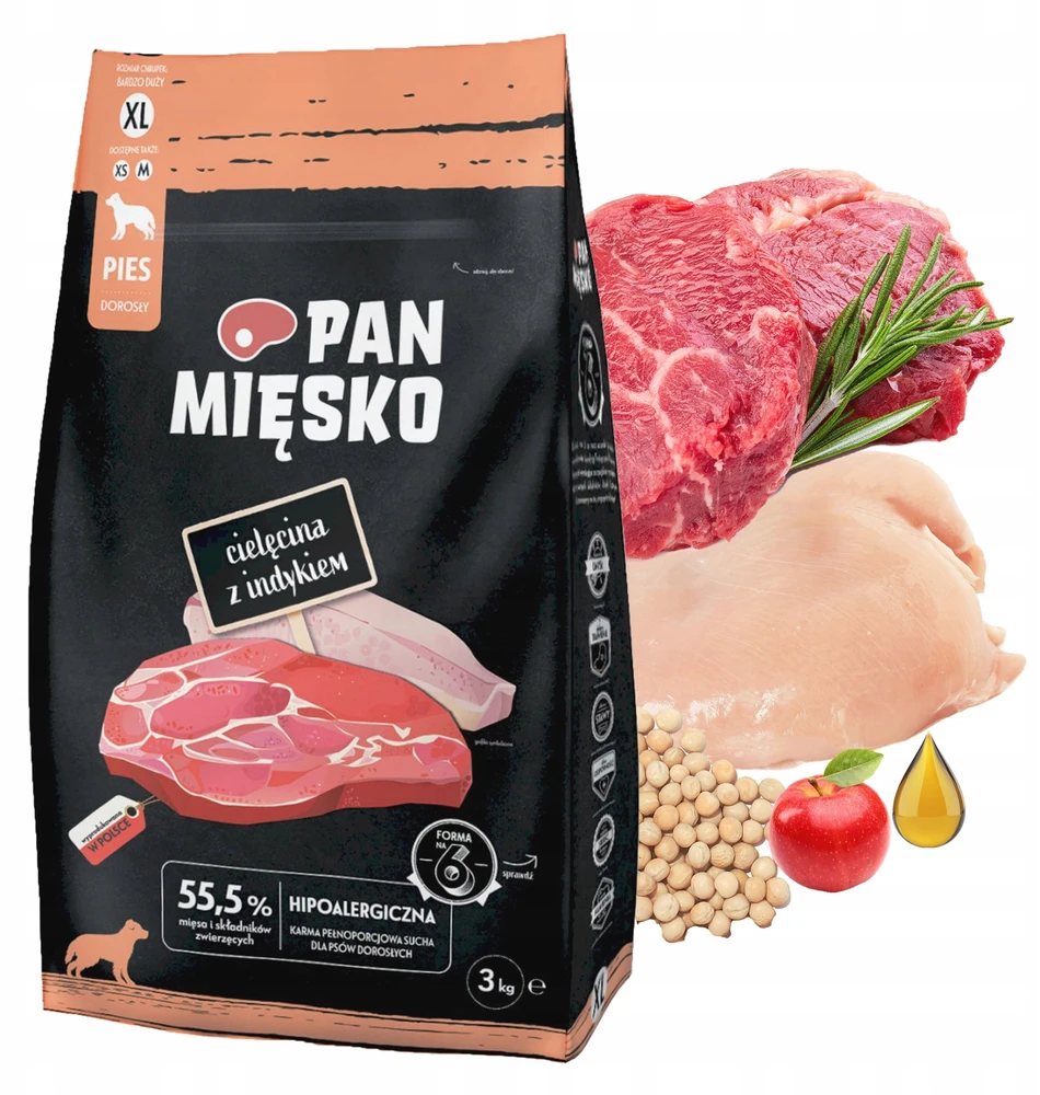 Šunų Maistas - PAN MIĘSKO Veršiena su Kalakutiena XL Sausas 3kg