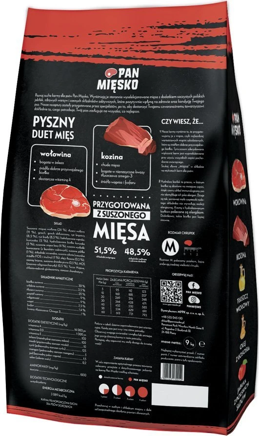 PAN MIĘSKO sausas šunų ėdalas su ožka M - 9kg