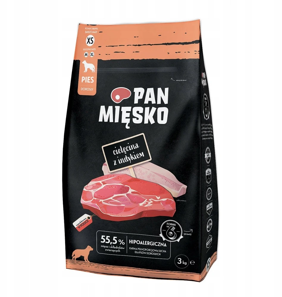 Šunų Maistas - PAN MIĘSKO Veršiena su Kalakutiena XS 30% Baltymų 20% Riebalų 3kg