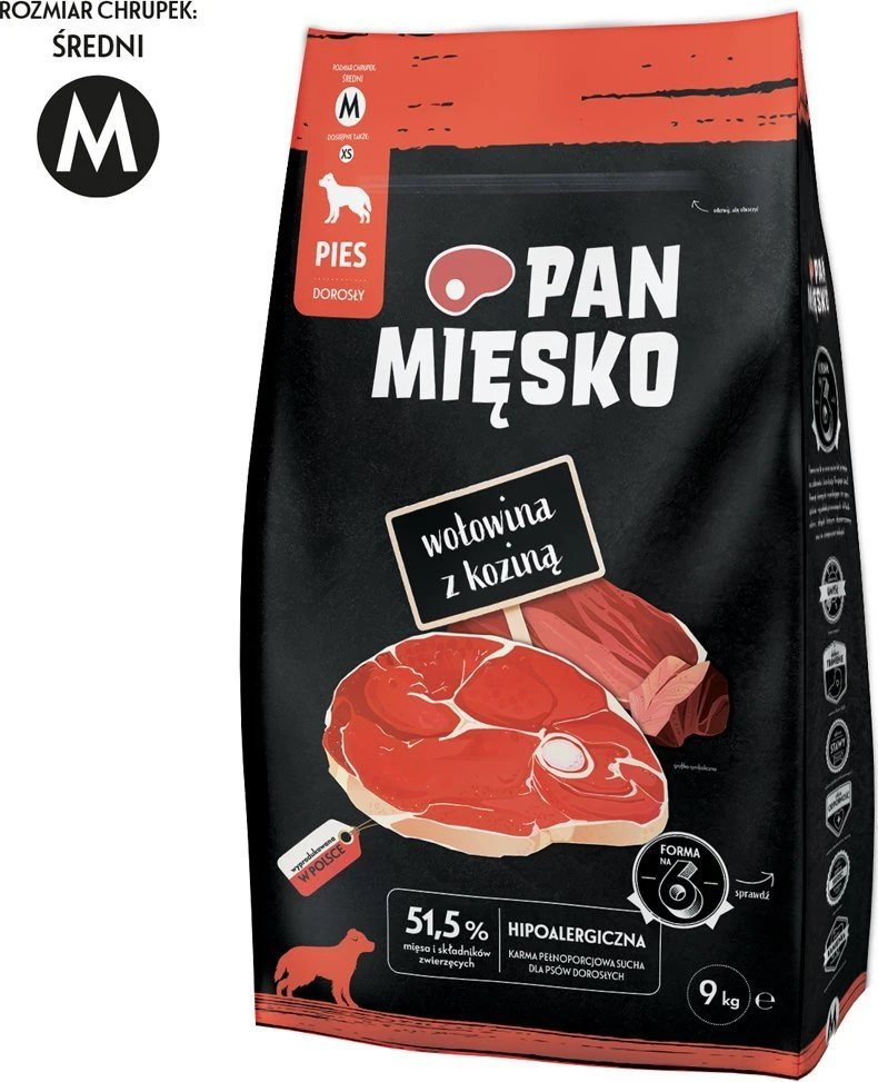 PAN MIĘSKO sausas šunų ėdalas su ožka M - 9kg