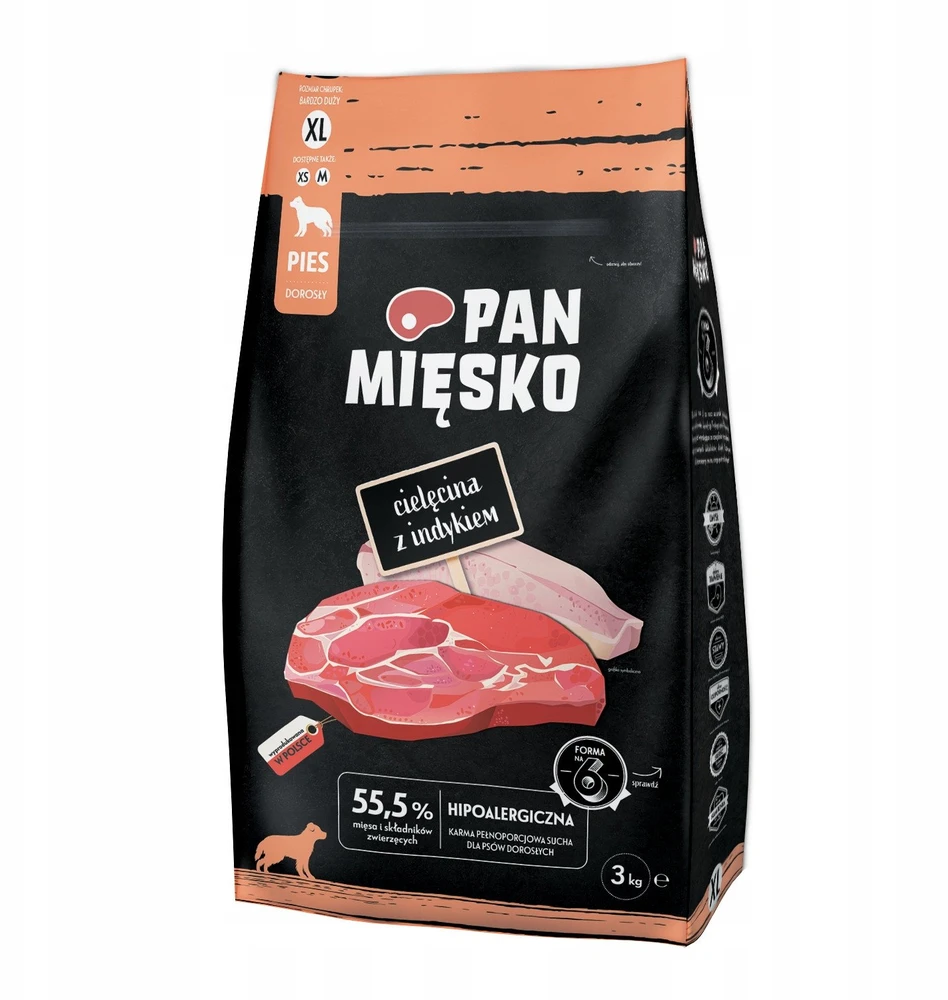 Šunų Maistas - PAN MIĘSKO Veršiena su Kalakutiena XL Sausas 3kg