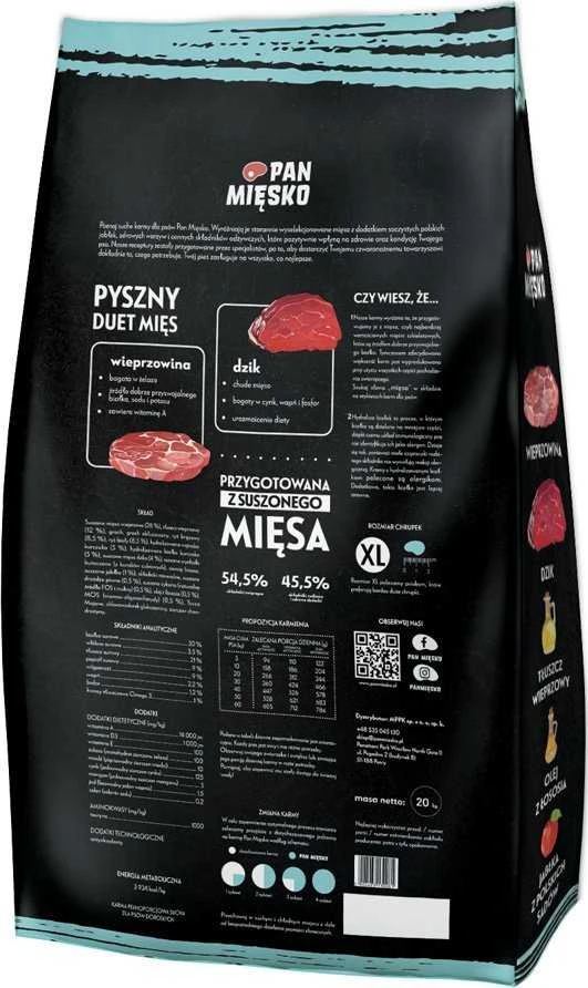Laukinė PAN MĖSA Kiauliena su šerniena XL - sausas šunų maistas - 20kg