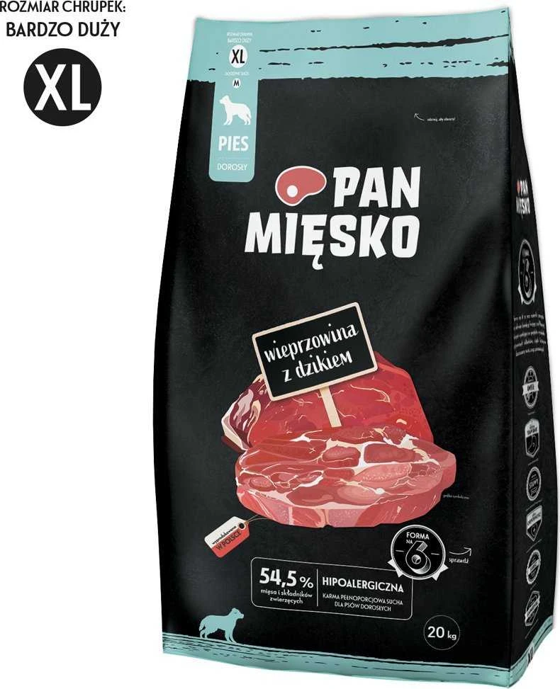 Laukinė PAN MĖSA Kiauliena su šerniena XL - sausas šunų maistas - 20kg