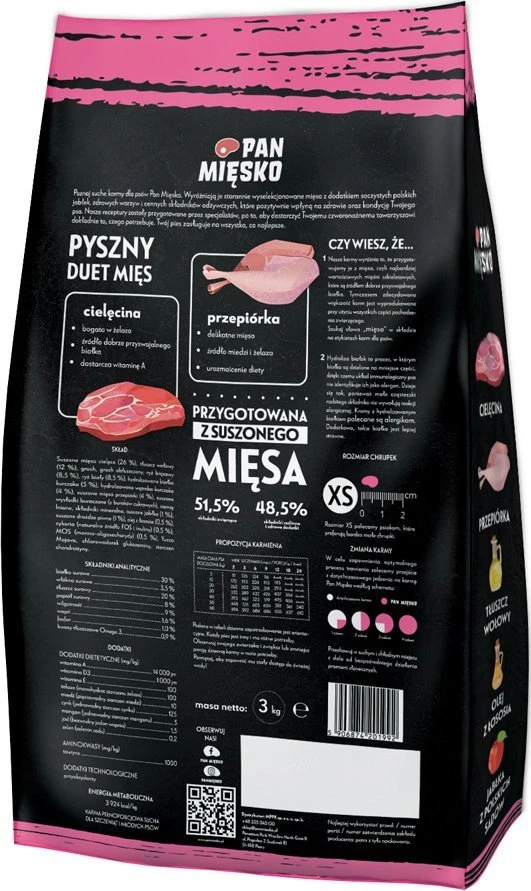 PAN MIĘSKO Veal with quail XS (puppy) – sausas Maistas šunims – 3kg