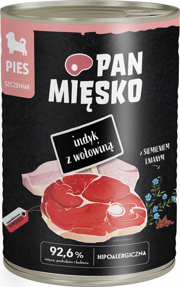 PAN MIĘSKO Kalakutas su jautiena – šlapias pašaras šunims – 400g