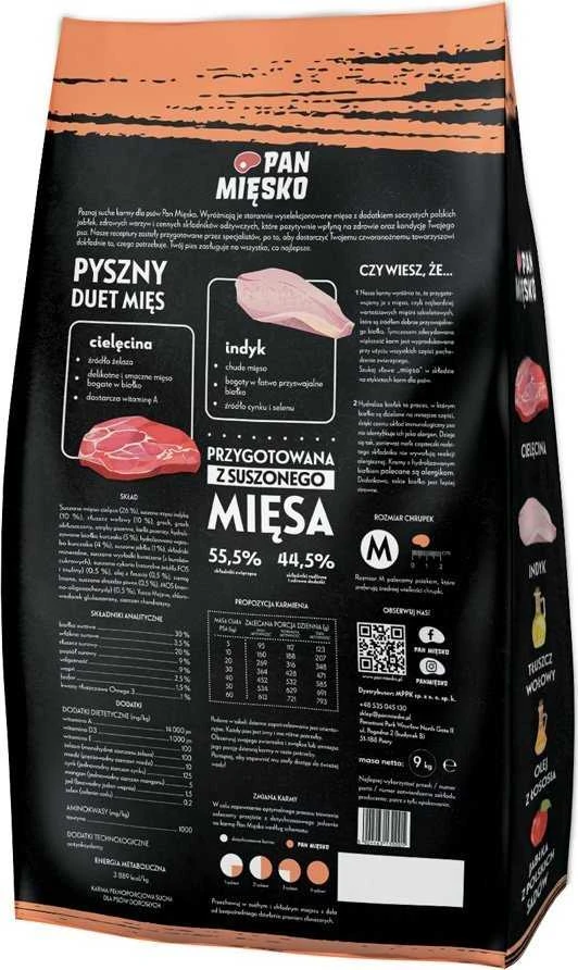 PAN MIĘSKO Veršiena su kalakutiene M - sausas šunų maistas - 9kg