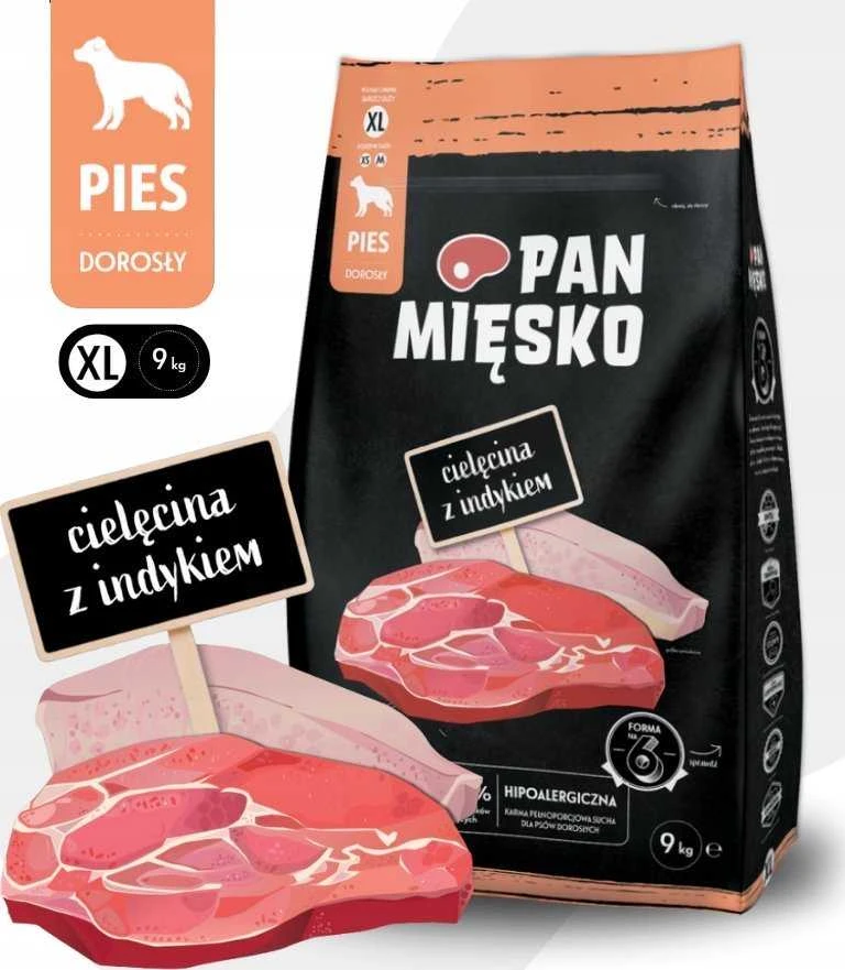 PAN MIĘSKO Veršiena su kalakutiena XL - sausas šunų maistas - 9kg
