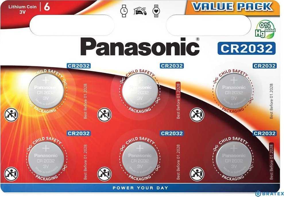 Panasonic ličio maitinimo CR2032 baterijos, 6 vnt.