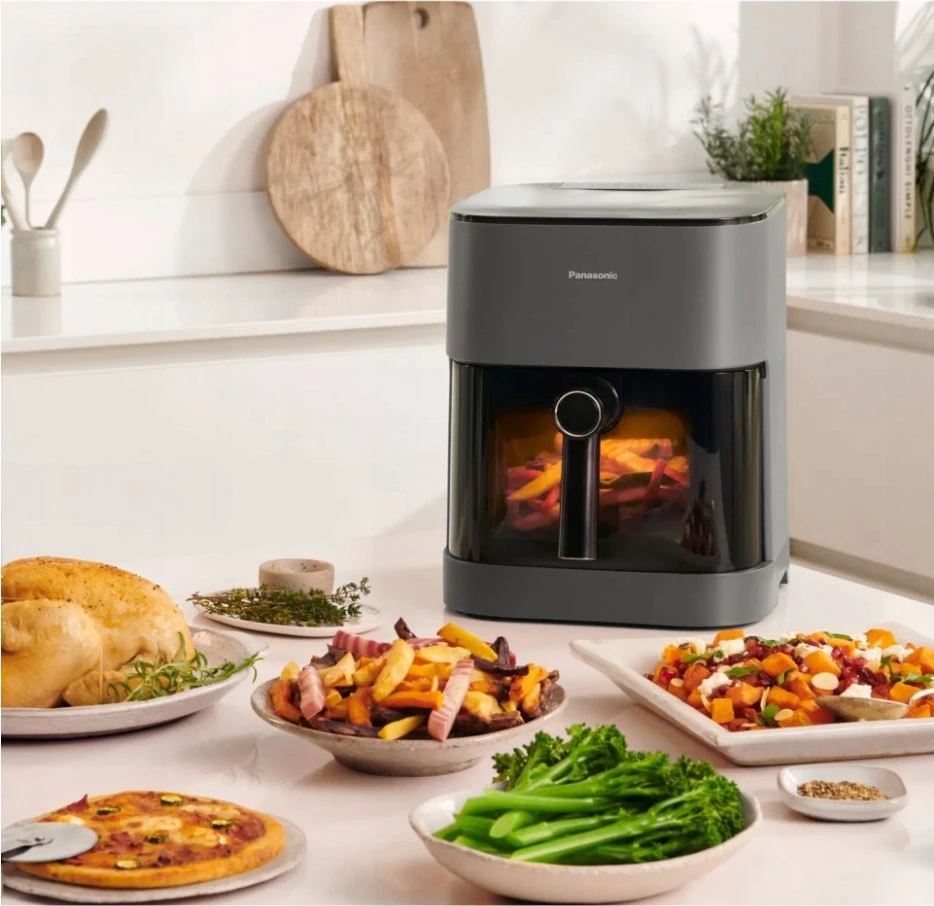 „Panasonic NF-CC500SXE“ oro gruzdintuvė, 5 litrai, 1450 vatų, vėsus korpusas, skaitmeninis laikmatis, LCD ekranas, peržiūros langelis, automatinis