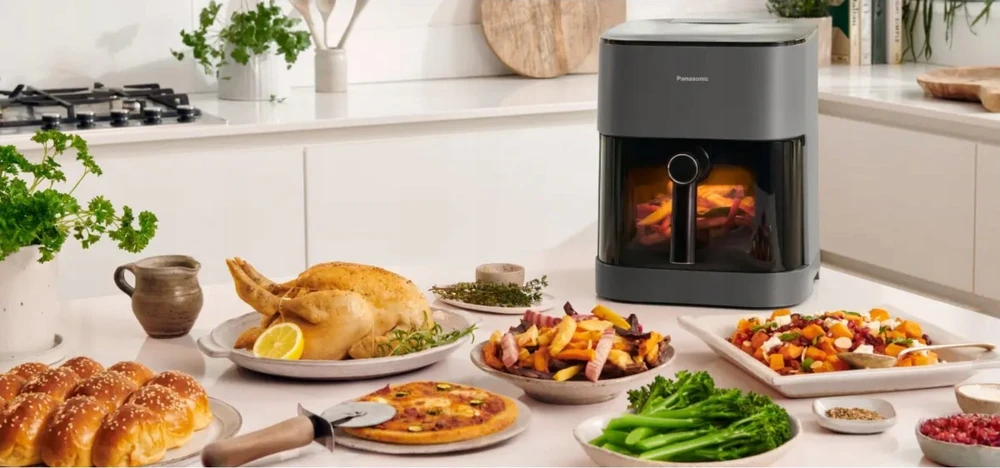 „Panasonic NF-CC500SXE“ oro gruzdintuvė, 5 litrai, 1450 vatų, vėsus korpusas, skaitmeninis laikmatis, LCD ekranas, peržiūros langelis, automatinis