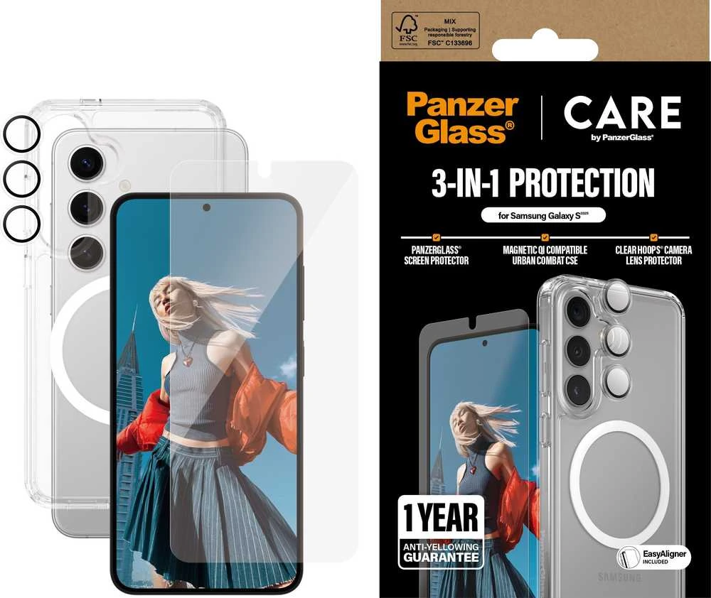 Panzer Glass Apsauginis rinkinys CARE by PanzerGlass Flagship 3in1 Dėklas+Ekrano apsauga+Kameros apsauga Samsung Galaxy S25