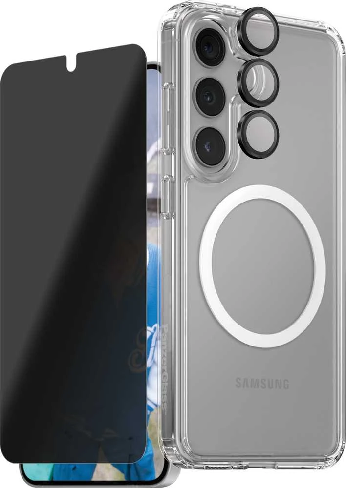 „Panzer Glass CARE“, „PanzerGlass Flagship 3in1“ dėklas + privatumo stiklas + objektyvas „Samsung Galaxy S25 Plus“