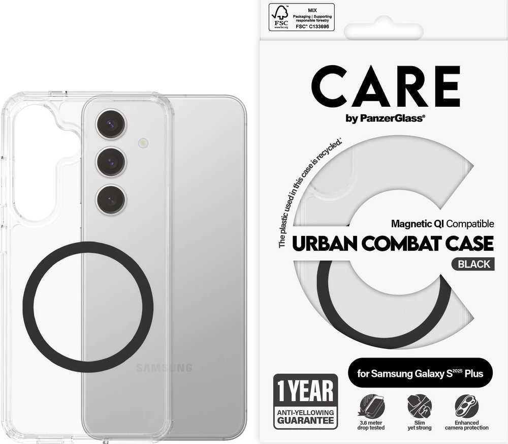 Panzer Glass CARE by PanzerGlass Flagship Urban Combat Juodas QI Samsung Galaxy S25 Plus dėklas telefonui skaidrus
