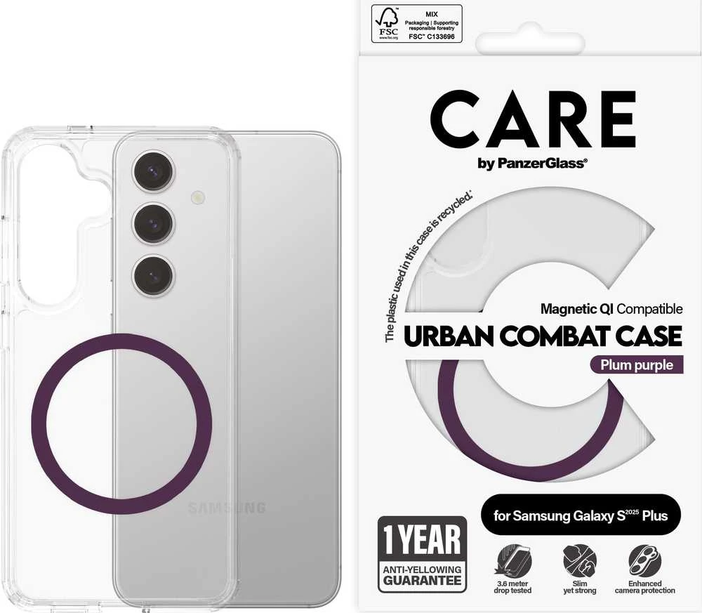 Panzer Glass CARE by PanzerGlass Flagship Urban Combat dėklas telefonui violetinės spalvos QI Samsung Galaxy S25 Plus - dėklas telefonui skaidrus