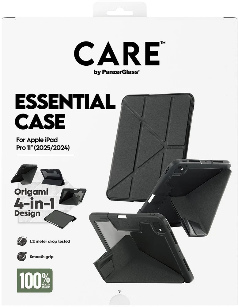 „Panzer Glass Care by PanzerGlass“ Y formos sulankstomas dėklas, skirtas „iPad Pro 11“ (2025 / 2024) - juodas
