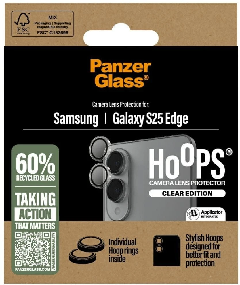 Panzer Glass Apsauginis stiklas Camera Lens Protector PanzerGlass Hoops skirtas Samsung Galaxy S25 Edge Transparent
