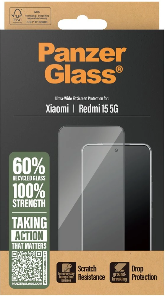 Panzer Glass Grūdintas stiklas PanzerGlass Ultra-Wide Fit do Xiaomi Redmi 15 5G