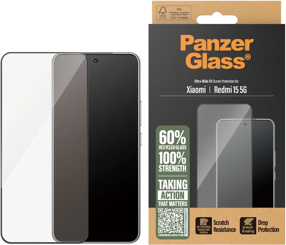 Panzer Glass Grūdintas stiklas PanzerGlass Ultra-Wide Fit do Xiaomi Redmi 15 5G